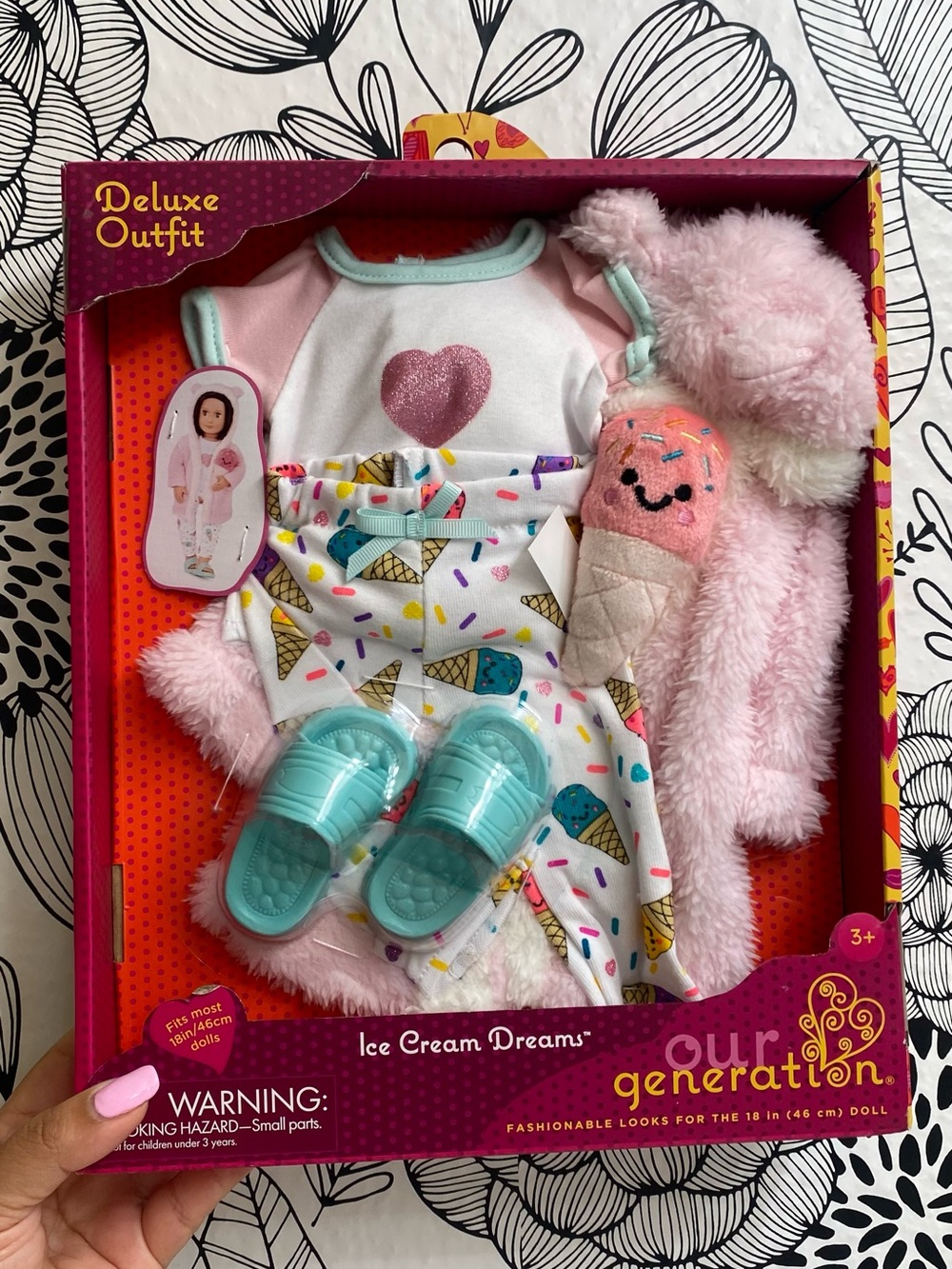 Our Generation Ice Cream Dreams Pink Plush Pajama Set for 18-inch Dolls - Picture 3 of 4